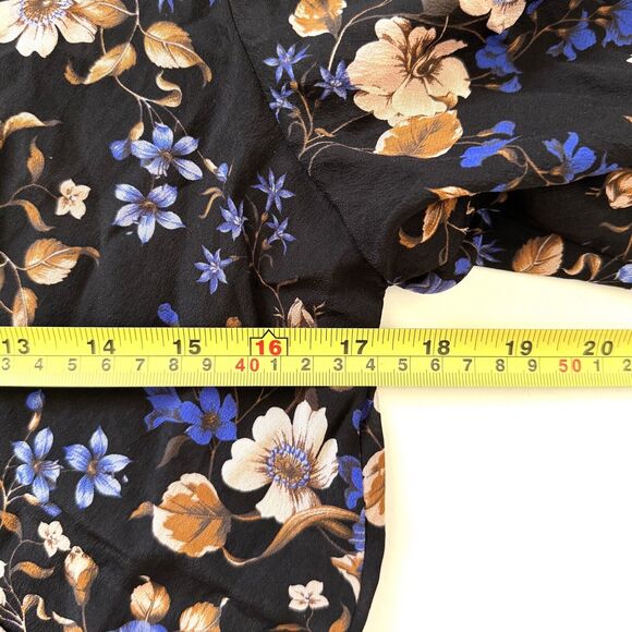 Amour Vert Floral Print Silk Blouse Top V Neck Waist Wrap Long Bell Slv - Picture 7 of 12